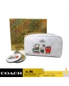 กระเป๋าเครื่องสำอาง  COACH C1751 BOXED SMALL BOXY COSMETIC CASE AND MIRROR BAG CHARM IN SIGNATURE CANVAS WITH TRAIN (SVRFI) 