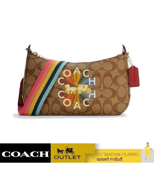 กระเป๋าสะพายข้าง COACH C6817 JES BAGUETTE IN SIGNATURE CANVAS WITH COACH RADIAL RAINBOW (IME7V)