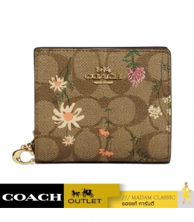 กระเป๋าสตางค์ COACH C8734 SNAP WALLET IN SIGNATURE CANVAS WITH WILDFLOWER PRINT (IME7V)