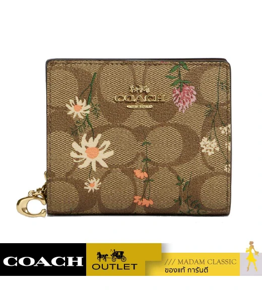 กระเป๋าสตางค์ COACH C8734 SNAP WALLET IN SIGNATURE CANVAS WITH WILDFLOWER PRINT (IME7V)