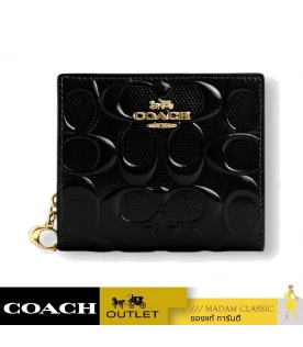 กระเป๋าสตางค์ผู้หญิง COACH CV415 SNAP WALLET IN SIGNATURE LEATHER (IMBLK)				