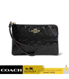 กระเป๋าสตางค์ COACH CV418 CORNER ZIP IN SIGNATURE LEATHER (IMBLK)				