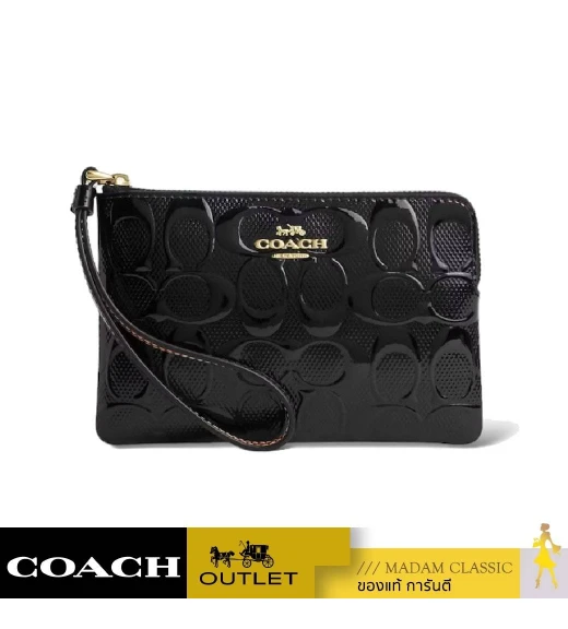 กระเป๋าสตางค์ COACH CV418 CORNER ZIP IN SIGNATURE LEATHER (IMBLK)				