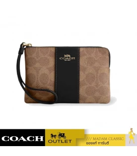 กระเป๋าสตางค์ผู้หญิง COACH CW854 Signature coated canvas and smooth leather (IMQRX)				