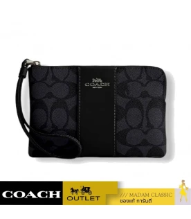 กระเป๋าสตางค์ผู้หญิง COACH CW854 CORNER ZIP WRISTLET IN SIGNATURE CANVAS WITH STRIPE (QBMI5)				