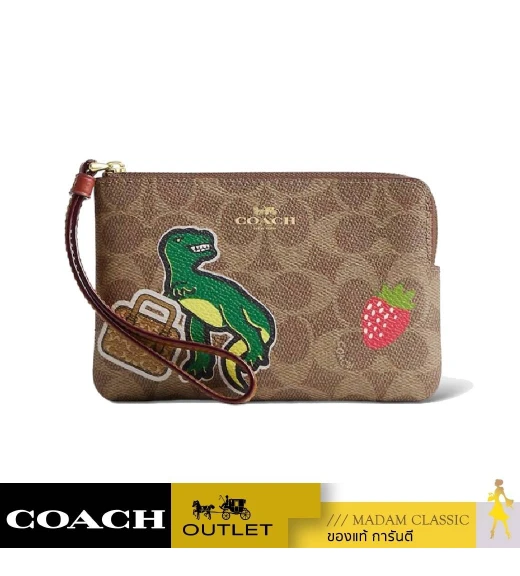 กระเป๋าสตางค์ COACH CW856 CORNER ZIP WRISTLET IN SIGNATURE CANVAS WITH STICKER PRINT (IMTAM)				