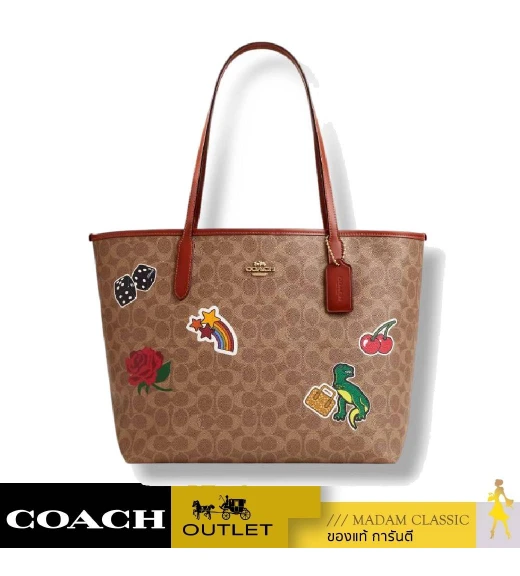 กระเป๋าสะพายไหล่ COACH CZ611 CITY TOTE BAG IN SIGNATURE CANVAS WITH STICKER PRINT (IMTAM)				